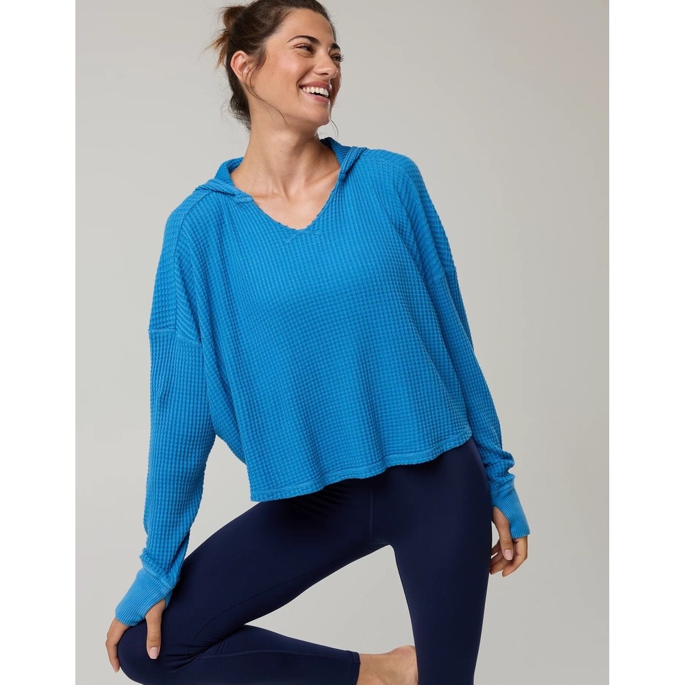 OFFLINE By Aerie Wow! Waffle Hoodie Lightweight‎ Blue Long Sleeve Size M NEW !